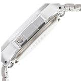 Τετράγωνο ρολόι Casio Vintage Iconic A-168WEM-2EF με ασημί ατσάλινο μπρασελέ, τιρκουάζ καντράν σε τετράγωνο σχήμα και ψηφιακή ένδειξη.