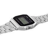 Ρολόι Casio Vintage Iconic A-158WEA-1EF με ασημί μπρασελέ και ψηφιακή ένδειξη.