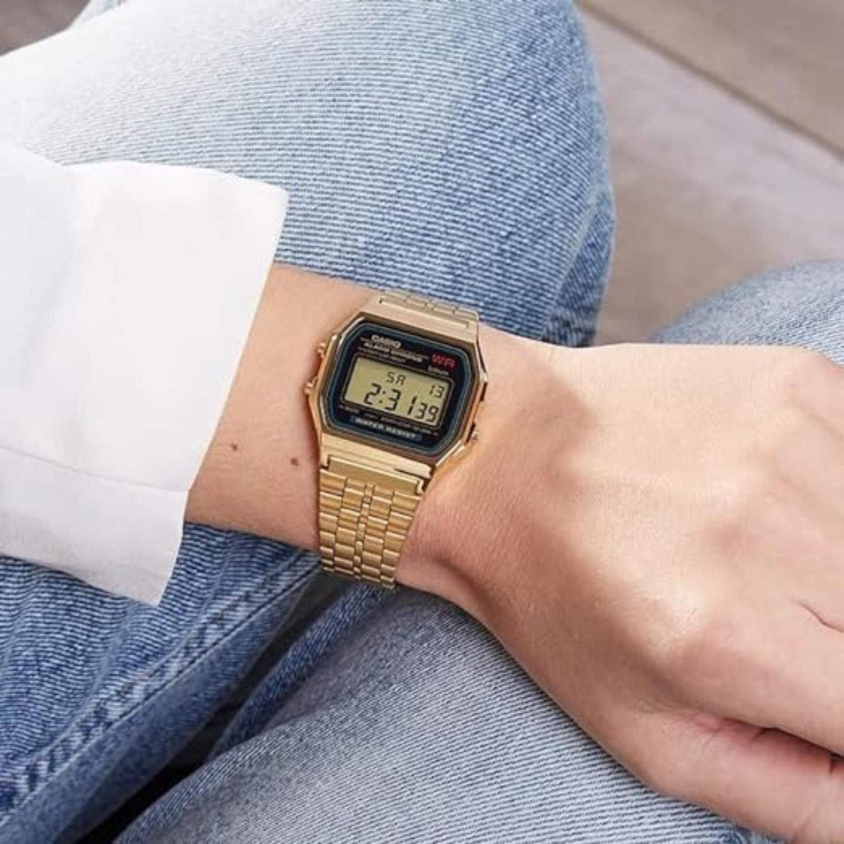 Ρολόι Casio Vintage Iconic A-159WGEA-1EF με χρυσό μπρασελέ και ψηφιακή ένδειξη.