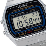 Ρολόι χρονογράφος  Casio Vintage A-164WA-1VES με ασημί ατσάλινο μπρασελέ, ασημί καντράν σε τετράγωνο σχημα με ψηφιακή ένδειξη και στεγανότητα 1ATM-10Μ.