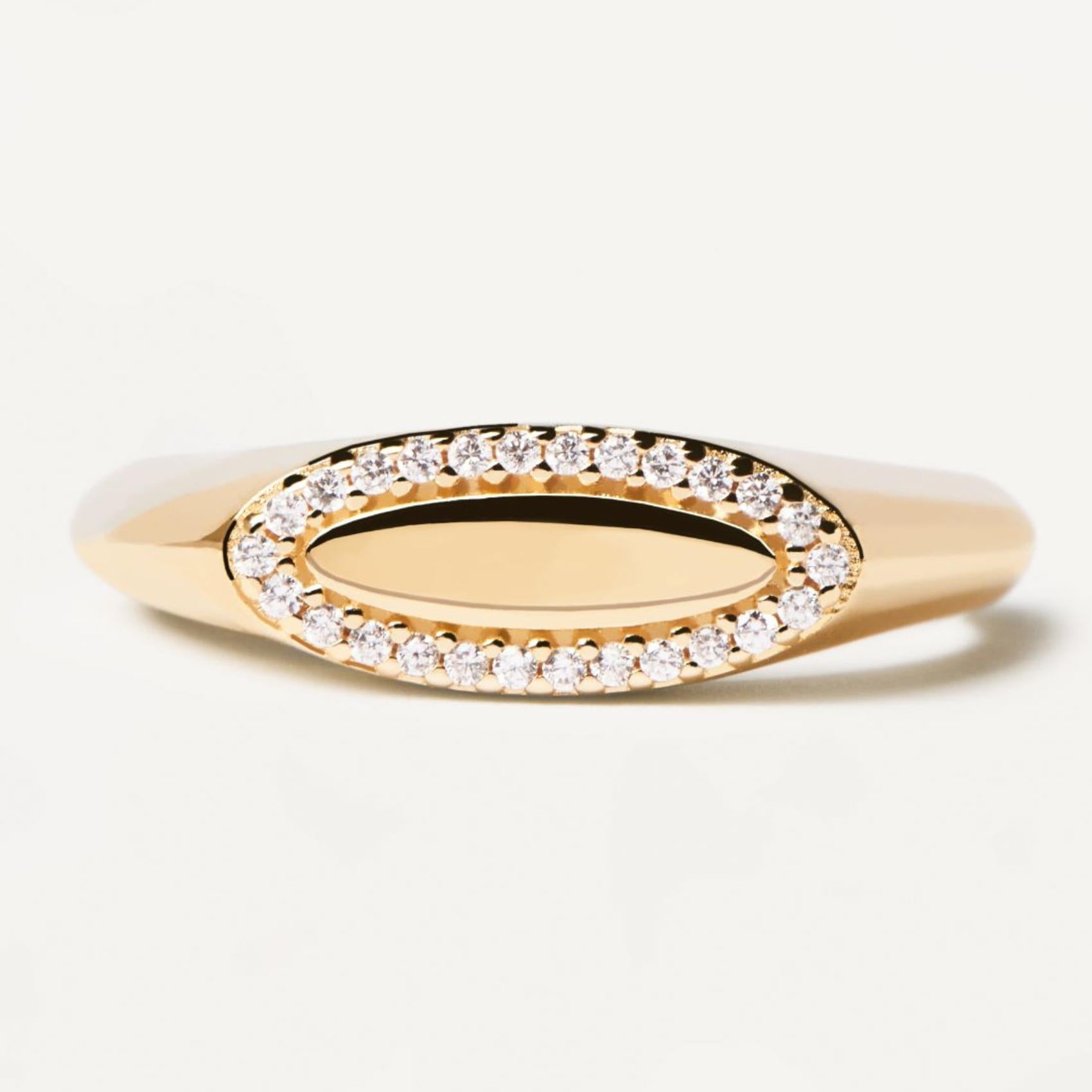 Δαχτυλίδι PDPAOLA Essentials Lace Stamp Gold AN01-629-14 οβάλ από ασήμι 925 επιχρυσωμένο με ζιργκόν.