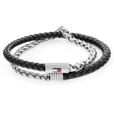 Διπλό Βραχιόλι Tommy Hilfiger 2790562 Με Μαύρο Δέρμα & Ατσάλι