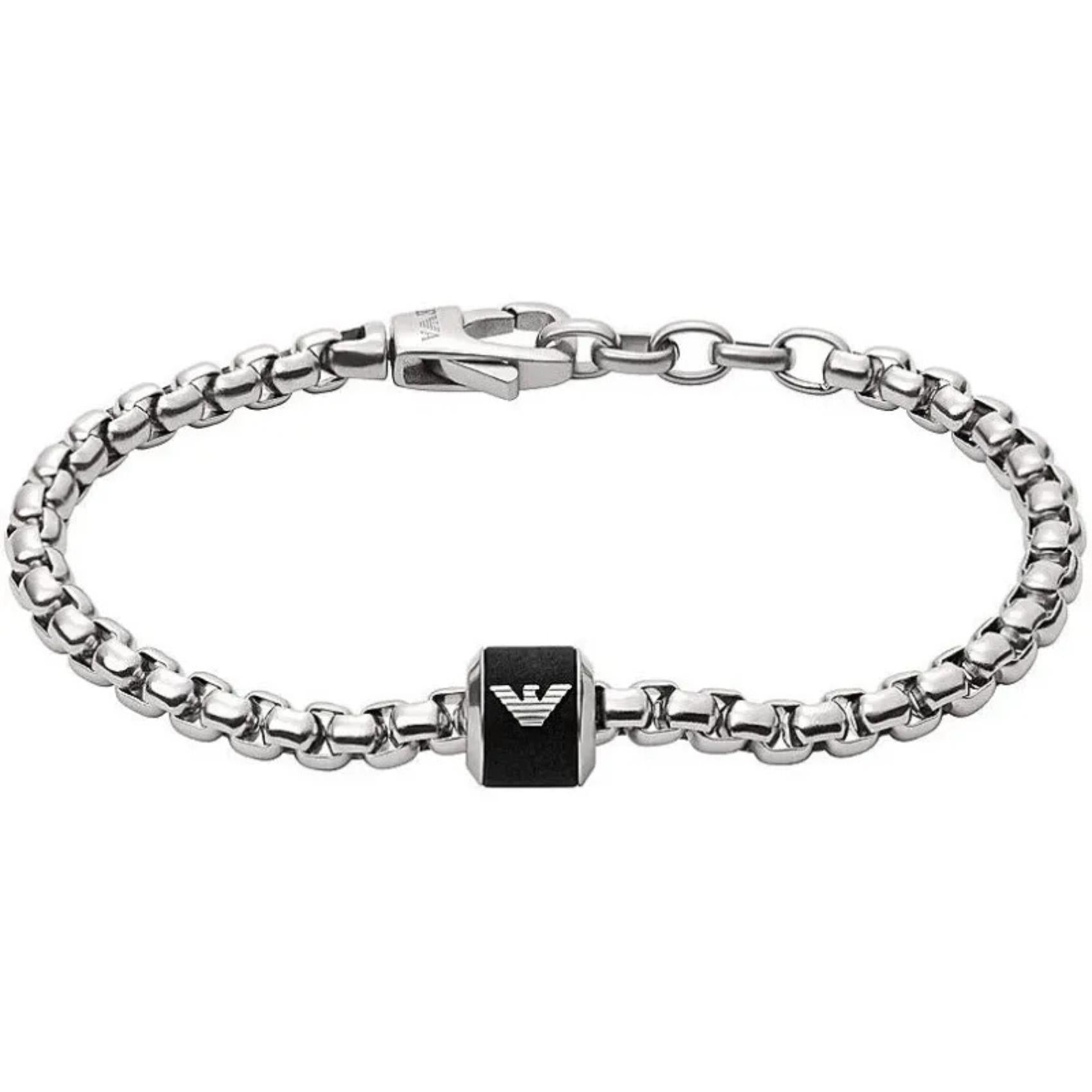 Ανδρικό βραχιόλι Emporio Armani EGS2911040 ατσάλινο σε ασημί χρώμα με μαύρο στοιχείο, μήκους 19cm.
