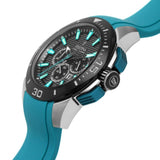 Αντρικό ρολόι Festina Chrono Bike 20642/3 με τιρκουάζ λουράκι σιλικόνης, μαύρο καντραν, μηχανισμό μπαταρίας με λειτουργία χρονογράφου και ένδειξη ημερομηνίας, στρογγυλό στεφάνι με διάμετρο 47mm, αδιάβροχο στις 10ΑΤΜ-100Μ.