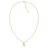 Γυναικείο κολιέ Tommy Hilfiger σε χρυσό χρώμα, με στρογγυλό μοτίφ από λευκό φίλντισι.