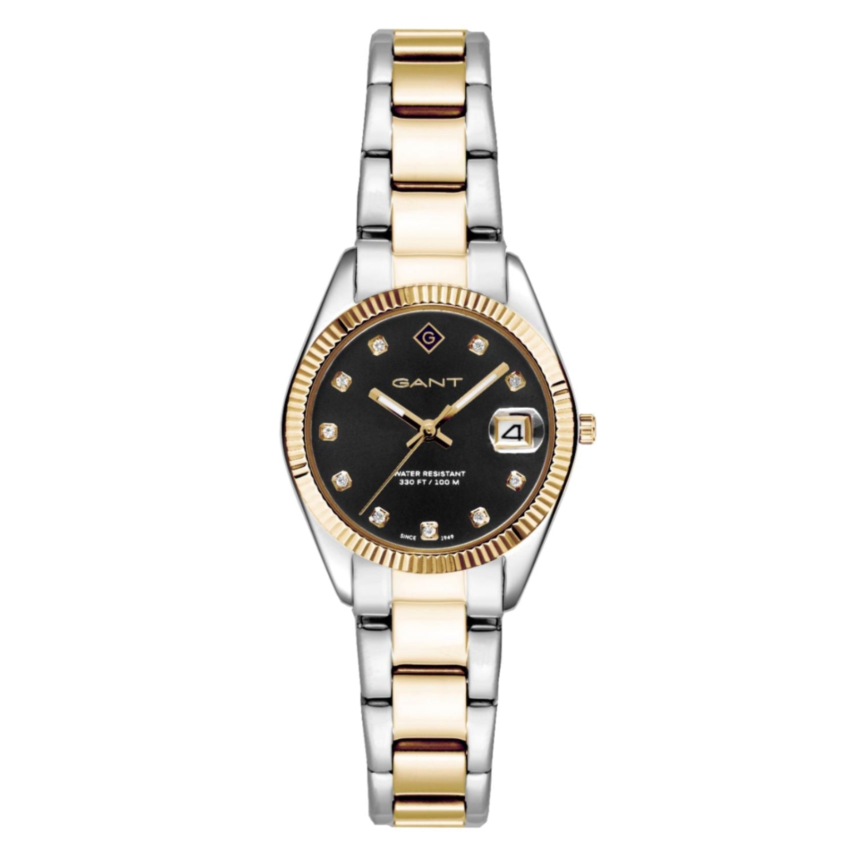 Γυναικείο ρολόι Gant Sussex Mini Stones G181018 με δίχρωμο ασημί-χρυσό ατσάλινο μπρασελέ και μαύρο καντράν 28mm με ζιργκόν.