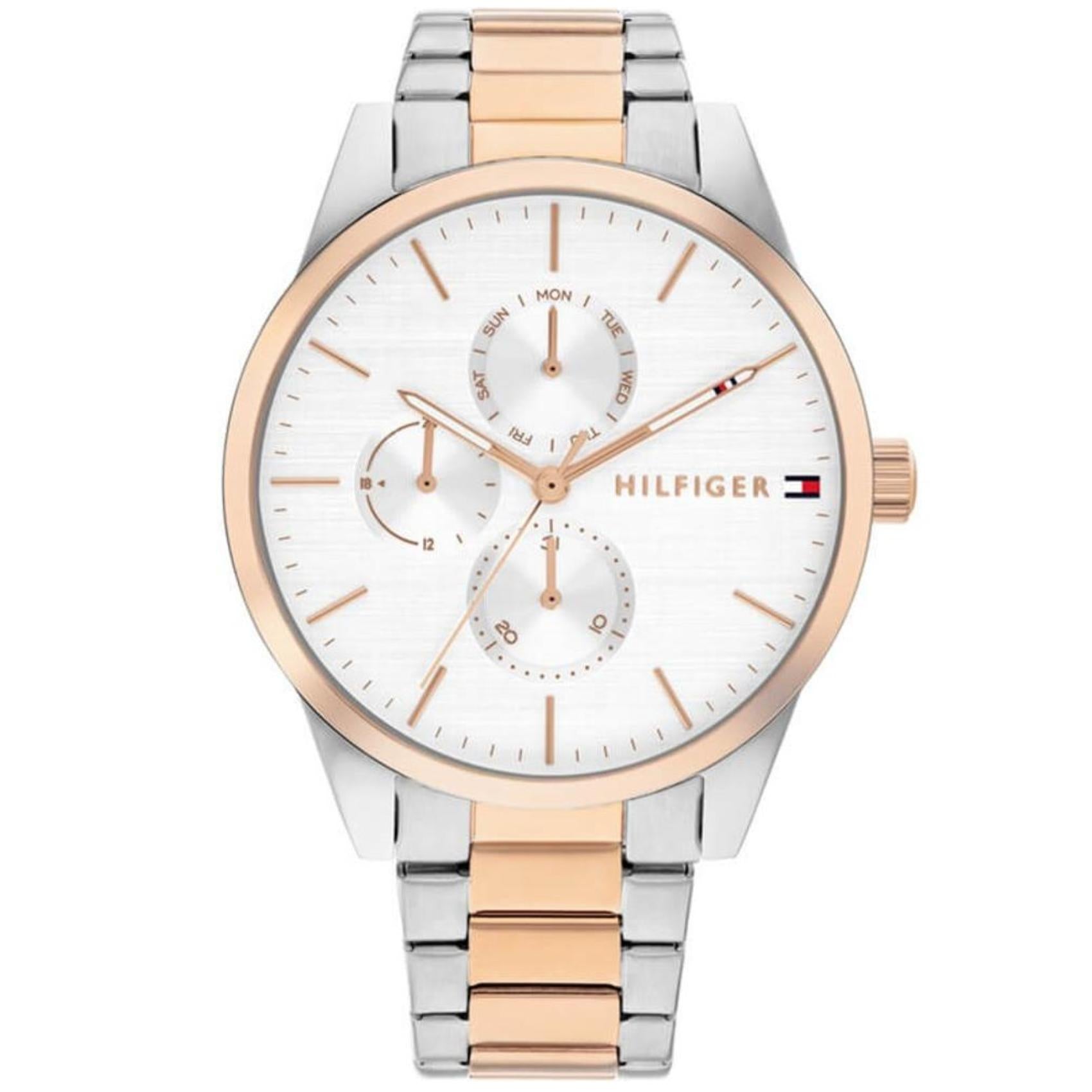 Γυναικείο ρολόι Tommy Hilfiger Camille 1782768 με δίχρωμο ατσάλινο μπρασελέ σε ασημί-ροζ χρυσό χρώμα και ασημί καντράν 38mm.