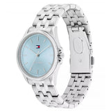 Γυναικείο ρολόι Tommy Hilfiger Jade 1782771 με ασημί ατσάλινο μπρασελέ και γαλάζιο καντράν 30mm, πλαϊνή όψη.