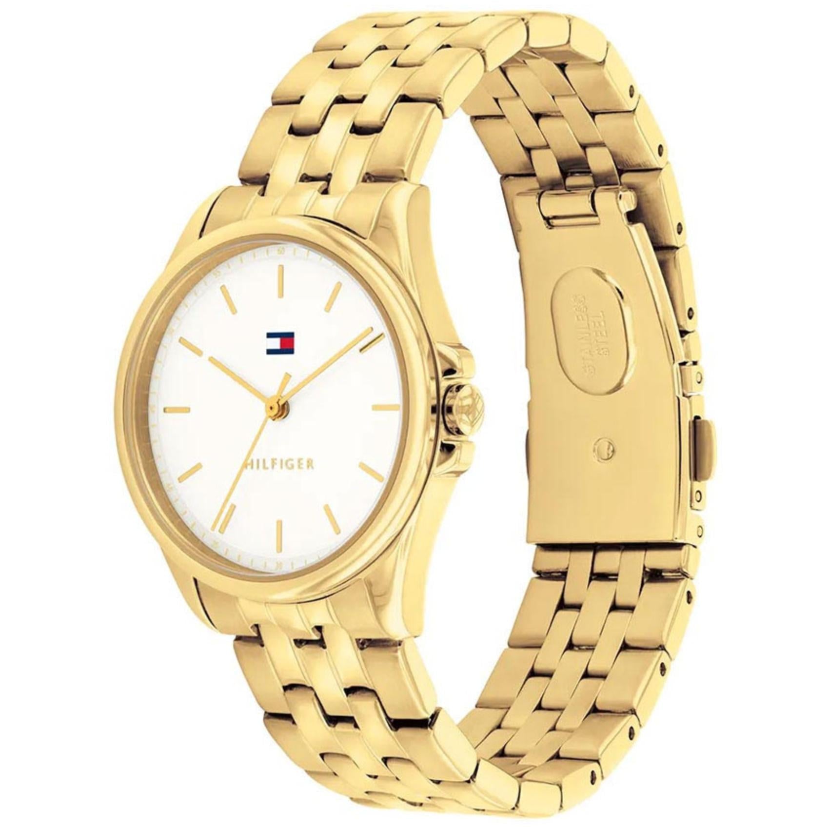 Γυναικείο ρολόι Tommy Hilfiger Jade 1782773 με χρυσό ατσάλινο μπρασελέ και άσπρο καντράν 30mm, πλαϊνή όψη.