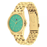 Γυναικείο ρολόι Tommy Hilfiger Jade 1782774 με χρυσό ατσάλινο μπρασελέ και πράσινο καντράν 30mm, πλαϊνή όψη.