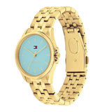 Γυναικείο ρολόι Tommy Hilfiger Jade 1782776 με χρυσό ατσάλινο μπρασελέ και γαλάζιο καντράν 30mm, πλαϊνή όψη.