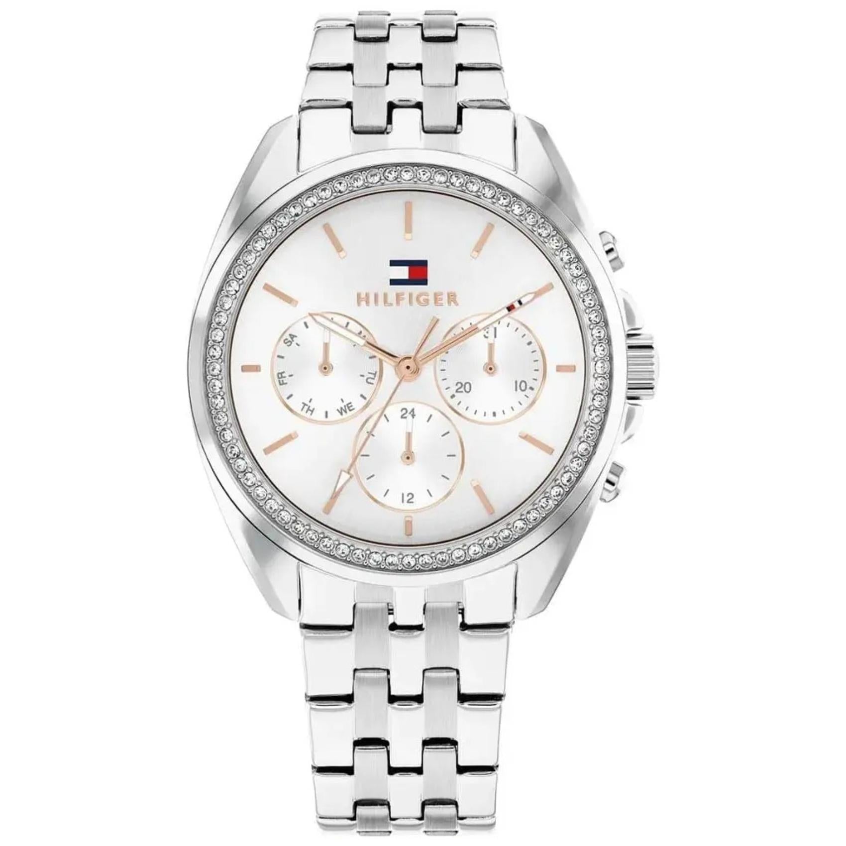 Γυναικείο ρολόι Tommy Hilfiger Mellie 1782802 με ασημί ατσάλινο μπρασελέ και άσπρο καντράν 36mm με ζιργκόν.