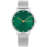 Γυναικείο ρολόι Tommy Hilfiger Pippa 1782762 με ασημί ατσάλινο μπρασελέ και πράσινο καντράν 35mm με ζιργκόν.