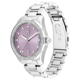 Γυναικείο ρολόι Tommy Hilfiger TH85 1782793 με ασημί ατσάλινο μπρασελέ και μωβ καντράν 36mm με ζιργκόν, πλαϊνή όψη.