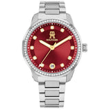 Γυναικείο ρολόι Tommy Hilfiger TH85 1782794 με ασημί ατσάλινο μπρασελέ και κόκκινο καντράν 36mm με ζιργκόν.