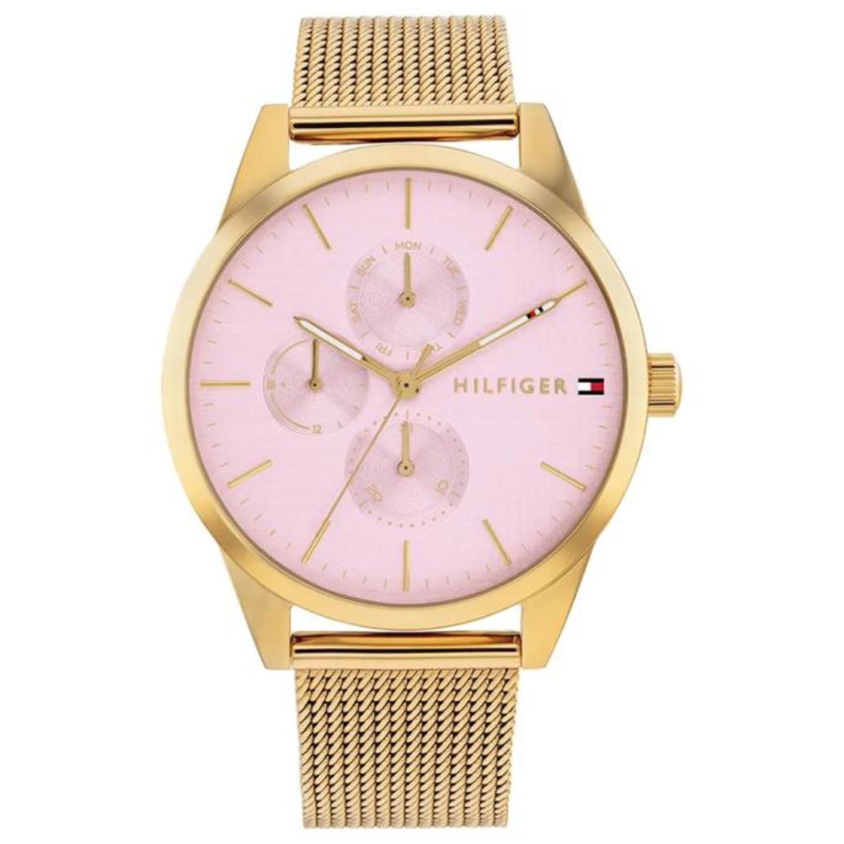 Γυναικείο ρολόι Tommy Hilfiger Tyson 1782769 με χρυσό ατσάλινο μπρασελέ και ροζ καντράν 38mm.