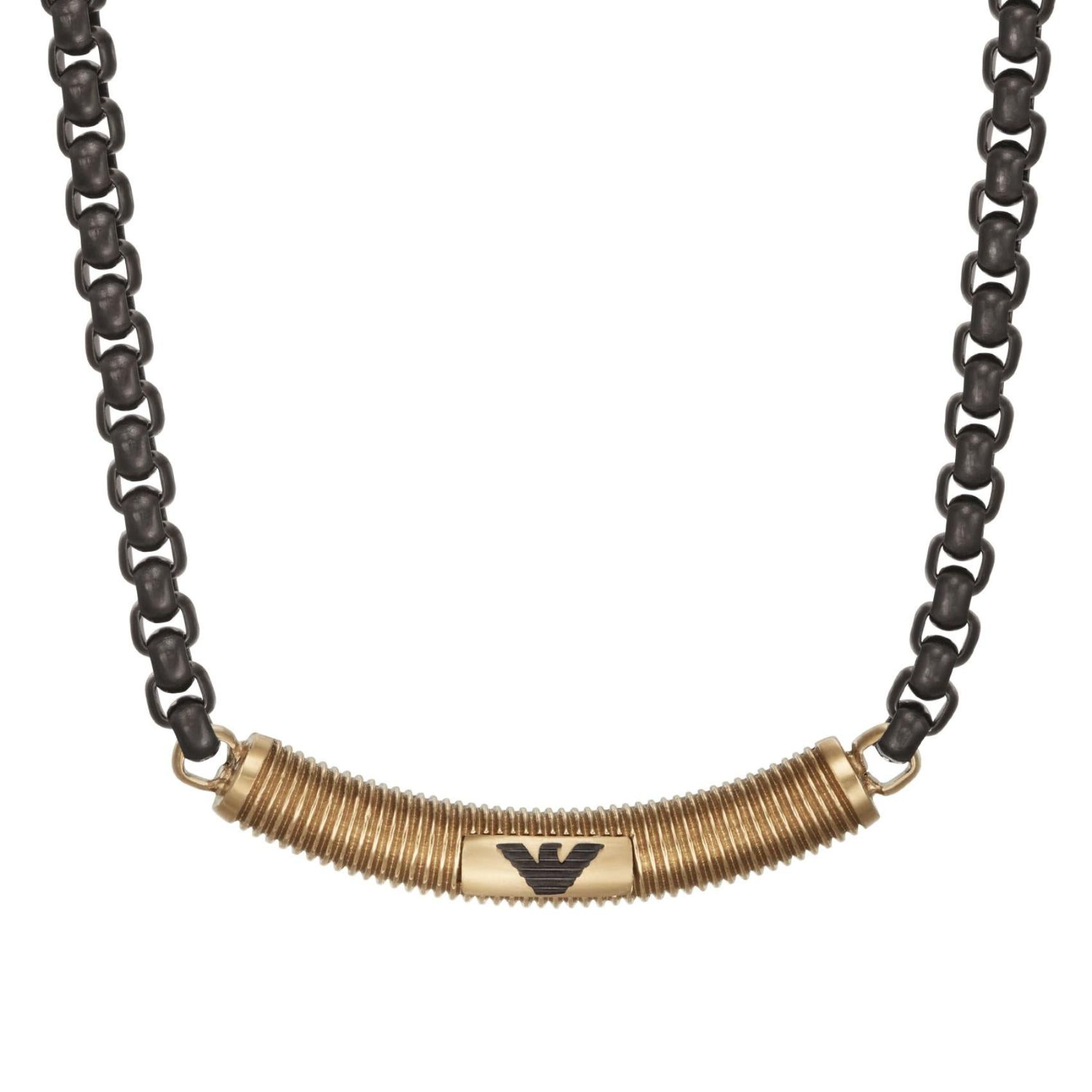 Ανδρικό κολιέ Emporio Armani EGS2925251 με ατσάλινη μαύρη αλυσίδα και ενσωματωμένο στοιχείο σε χρυσό χρώμα.
