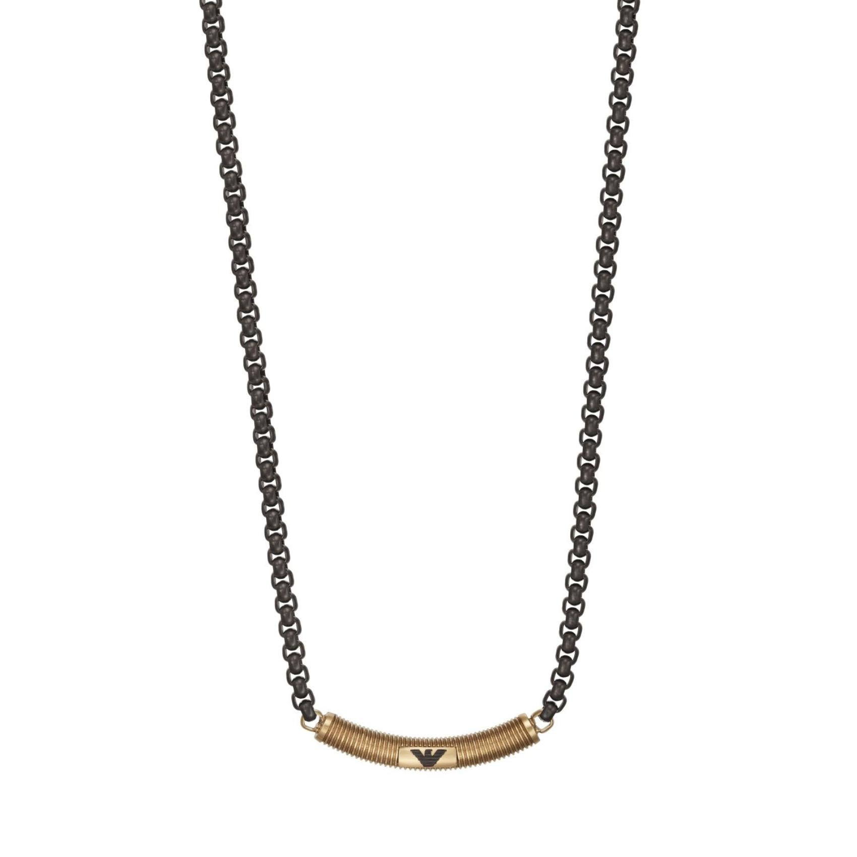 Ανδρικό κολιέ Emporio Armani EGS2925251 με ατσάλινη αλυσίδα σε μαύρο χρώμα και ενσωματωμένο στοιχείο σε χρυσό χρώμα.