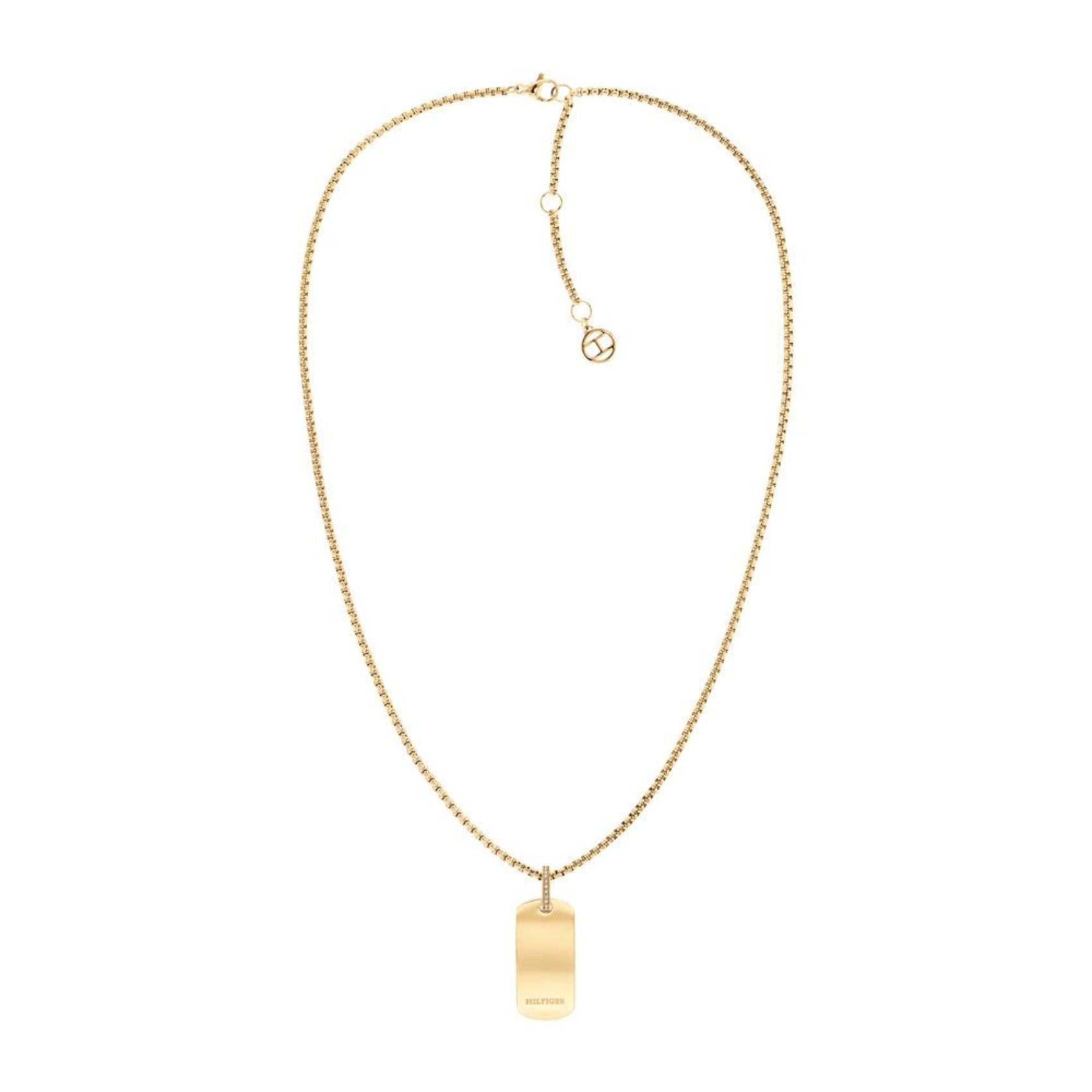 Γυναικείο κολιέ Tommy Hilfiger 2780862 με οβαλ κρεμαστό, κατασκευασμένο από ανοξείδωτο ατσάλι σε χρυσό χρώμα διακοσμημένο με λαμπερά ζιργκόν στον κρίκο!