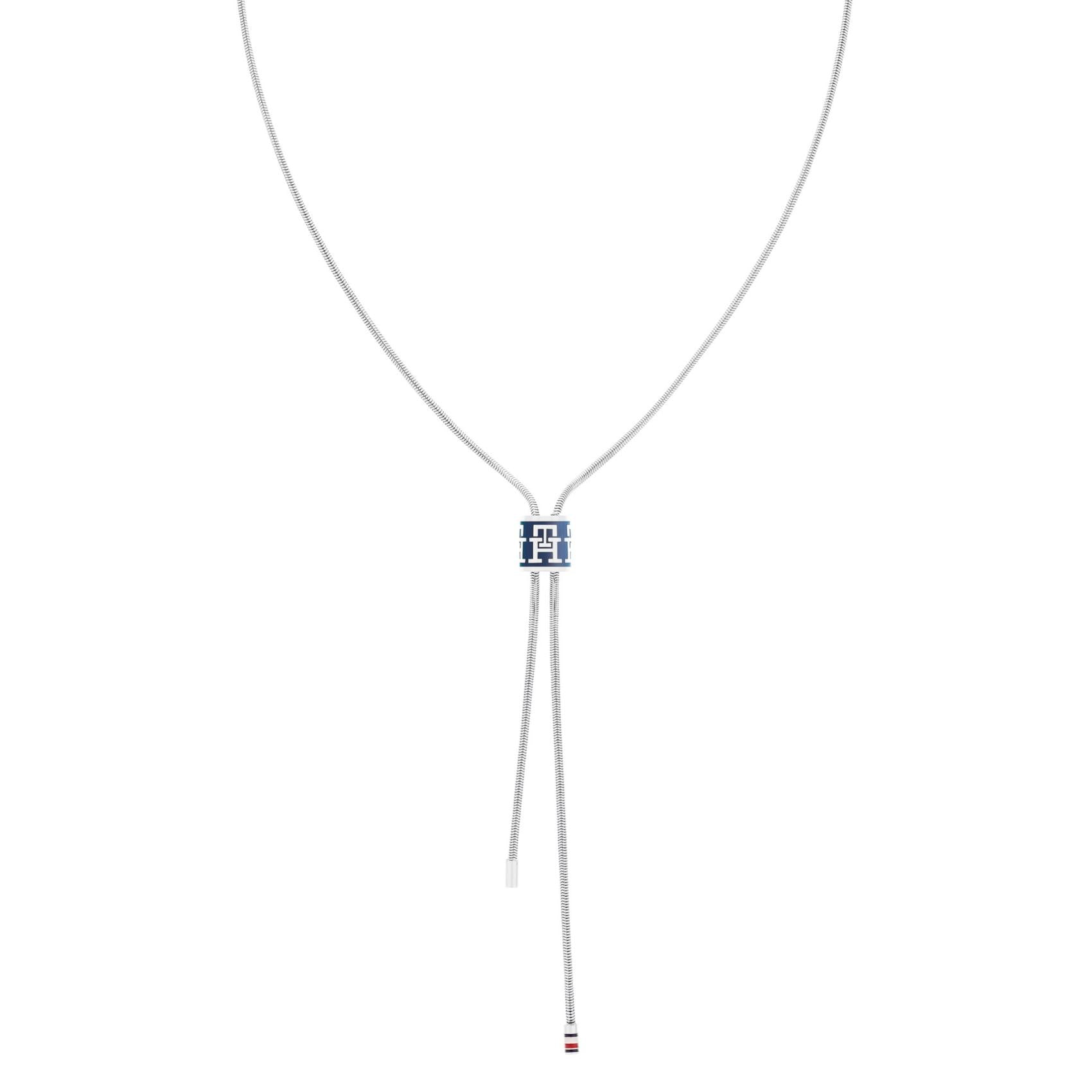 Γυναικείο κολιέ Tommy Hilfiger 2780884 με στοιχείο από μπλε σμάλτο και ασσύμετρες καταλήξεις, κατασκευασμένο από ανοξείδωτο ατσάλι σε ασημί χρώμα.