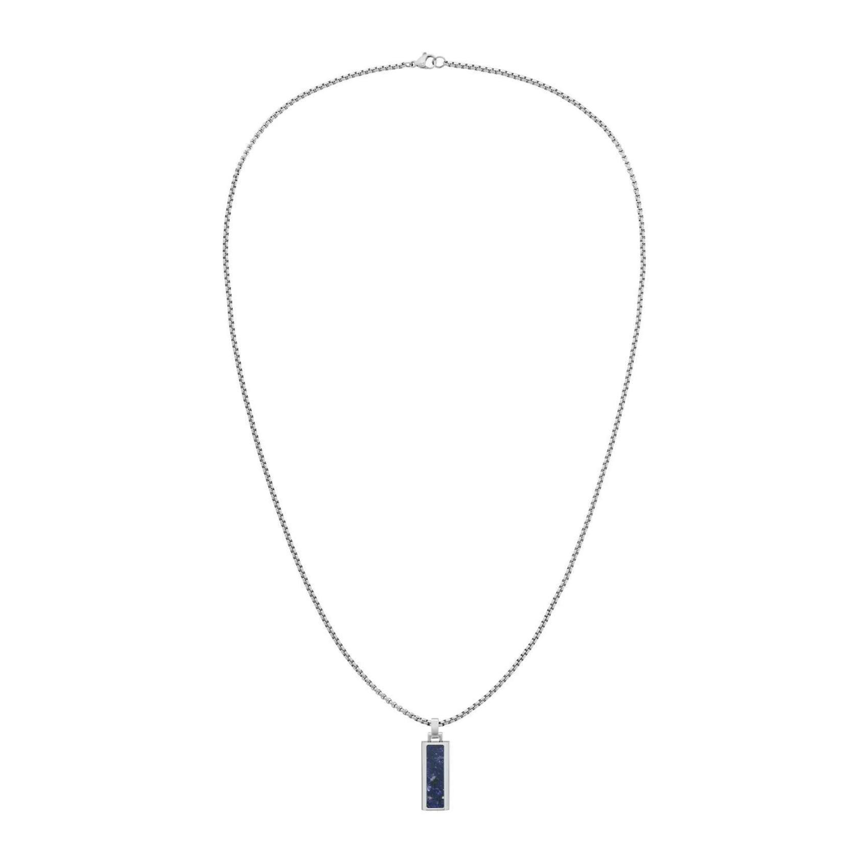 Ανδρικό κολιέ Tommy Hilfiger 2790542, με ορθογώνιο στοιχείο ενσωματομένο στην αλυσίδα κατασκευασμένο από χειρουργικό ατσάλι σε ασημένιο χρώμα με μπλε όνυχα.