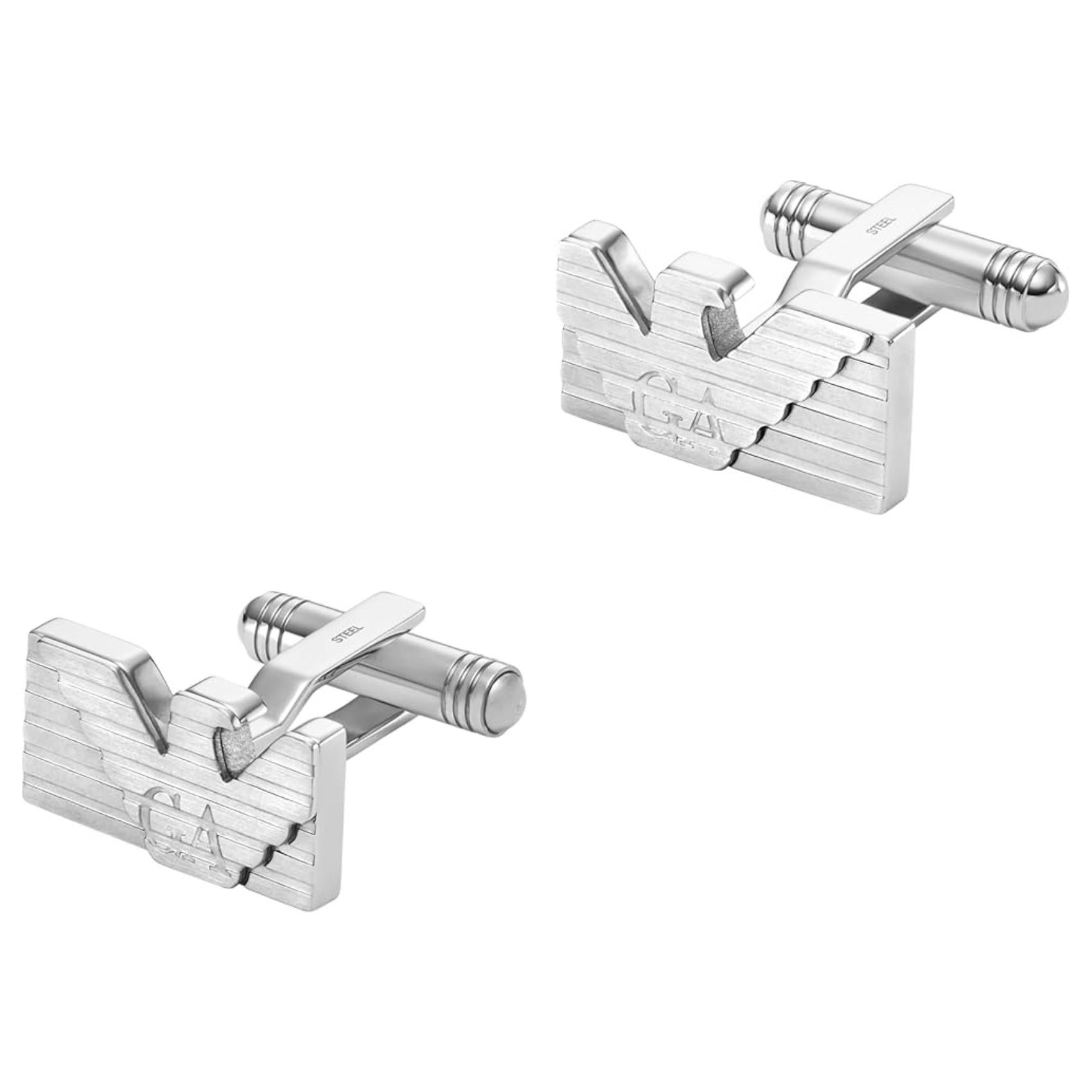 Ανδρικά μανικετόκουμπα Emporio Armani EGS3077040 σε ασημί χρώμα από ανοξείδωτο ατσάλι.