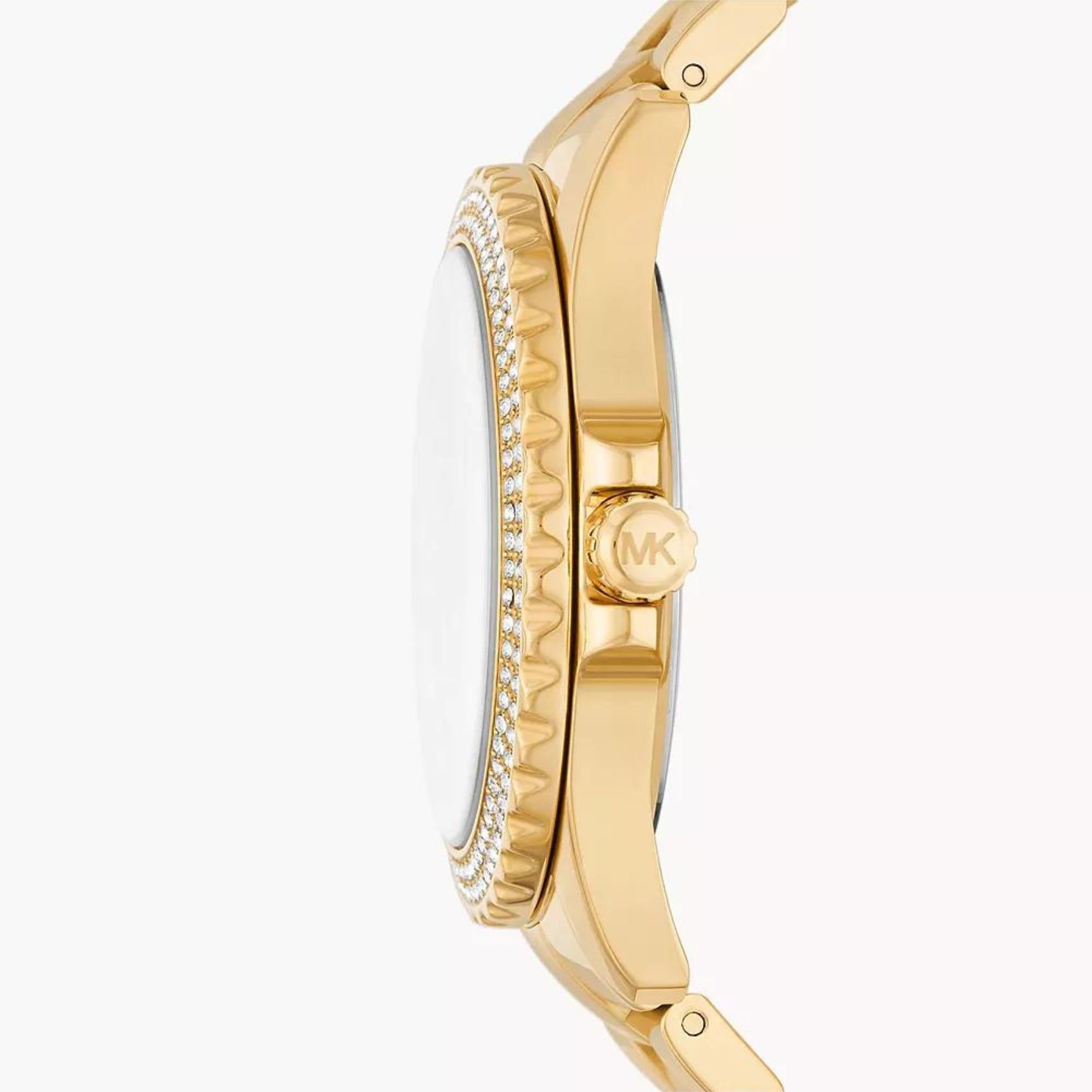 Γυναικείο ρολόι Michael Kors Everest MK7401 με χρυσό ατσάλινο μπρασελέ και άσπρο φίλντισι καντράν διαμέτρου 40mm με ζιργκόν.