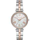 Γυναικείο ρολόι Michael Kors Maci MK3969 με δίχρωμο ατσάλινο μπρασελέ σε ασημί-ροζ χρυσό χρώμα, στρογγυλό άσπρο φίλντισι καντράν και στεφάνι 34mm με ζιργκόν.