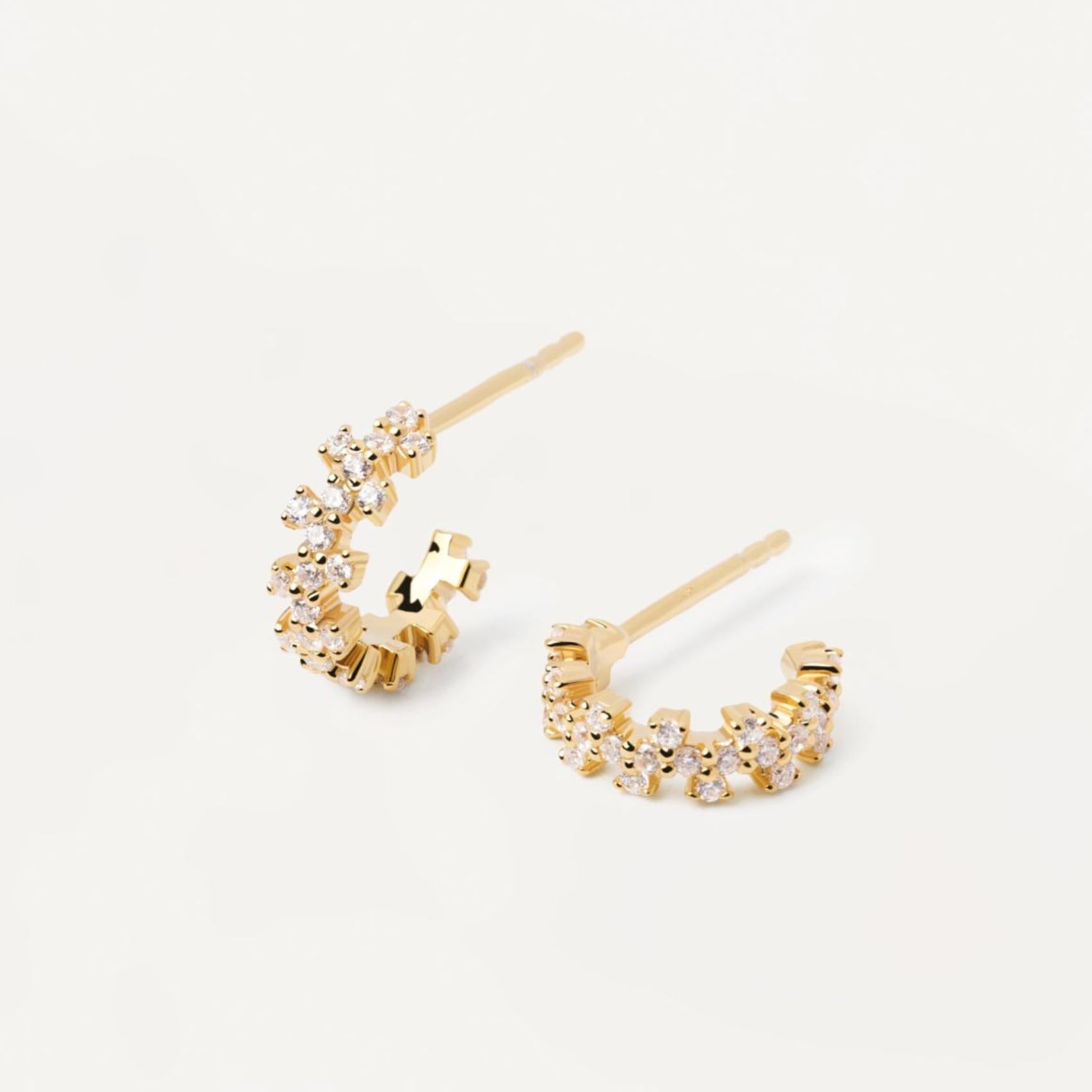 Καρφωτά σκουλαρίκια Pdpaola AR01-578-U Essentials Little Crown Gold χρυσά με ζιργκόν.