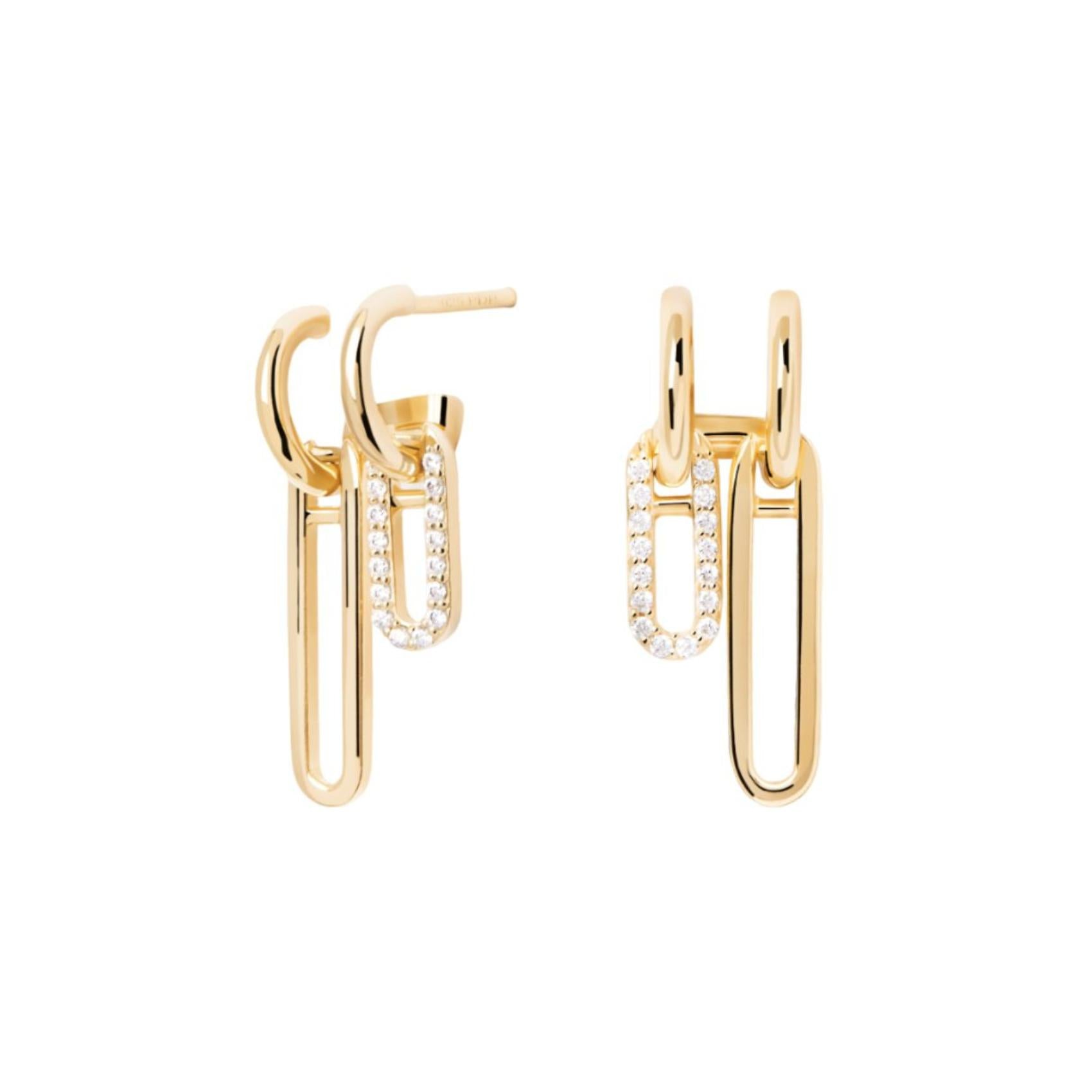 Σκουλαρίκια Pdpaola AR01-828-U Essentials Nexa Gold με διπλό κρικάκι & κρεμαστά με ζιργκόν.