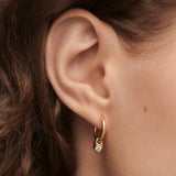 Σκουλαρίκια κρίκοι PDPAOLA AR01-C26-U Essentials Delta Hoops σε χρυσό χρώμα με κρεμαστό μονοπετράκι με λευκό ζιργκόν.