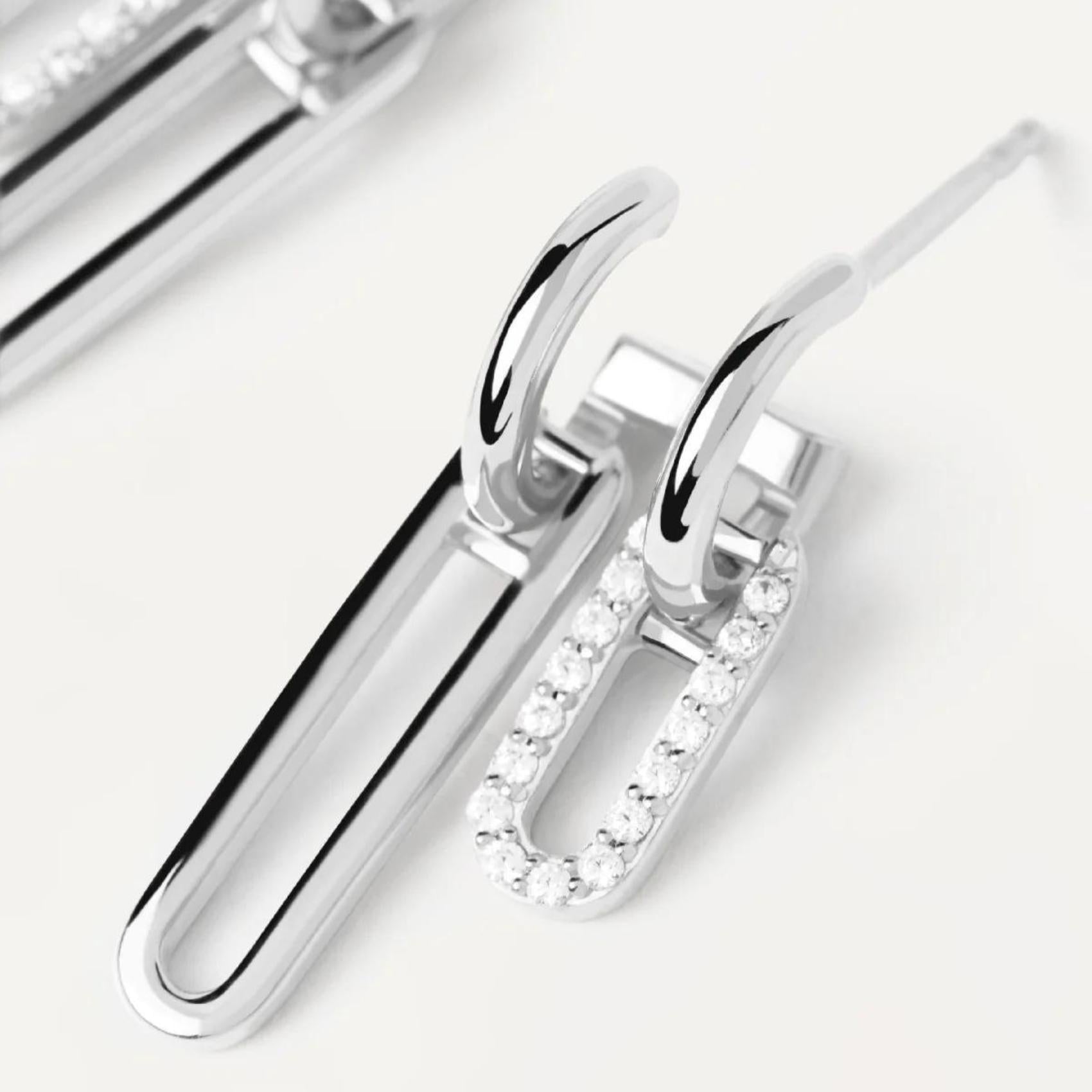 Σκουλαρίκια Pdpaola AR02-828-U Essentials Nexa Silver με διπλό κρικάκι & κρεμαστά με ζιργκόν.