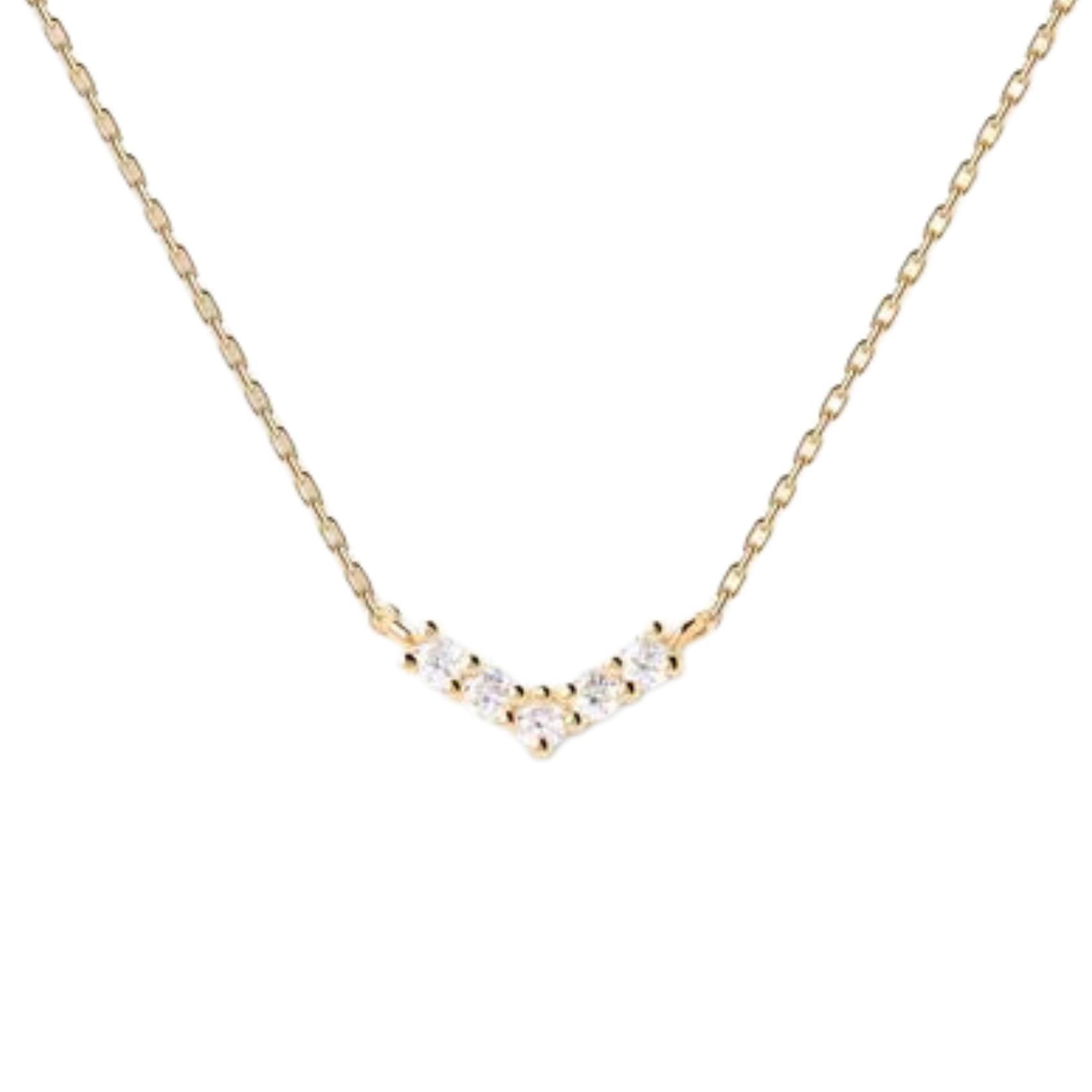 Γυναικείo κολιέ PDPAOLA CO01-485-U Mini Crown από επιχρυσωμένο ασήμι με κρεμαστό σε σχήμα V και πέτρες από ζιργκόν.