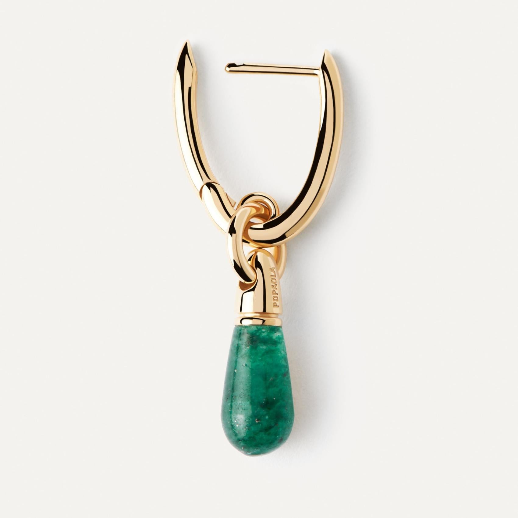 Μονό σκουλαρίκι κρίκος Pdpaola PG01-094-U Icons Green Aventurine Jupiter με κρεμαστή σταγόνα σε πράσινο χρώμα.
