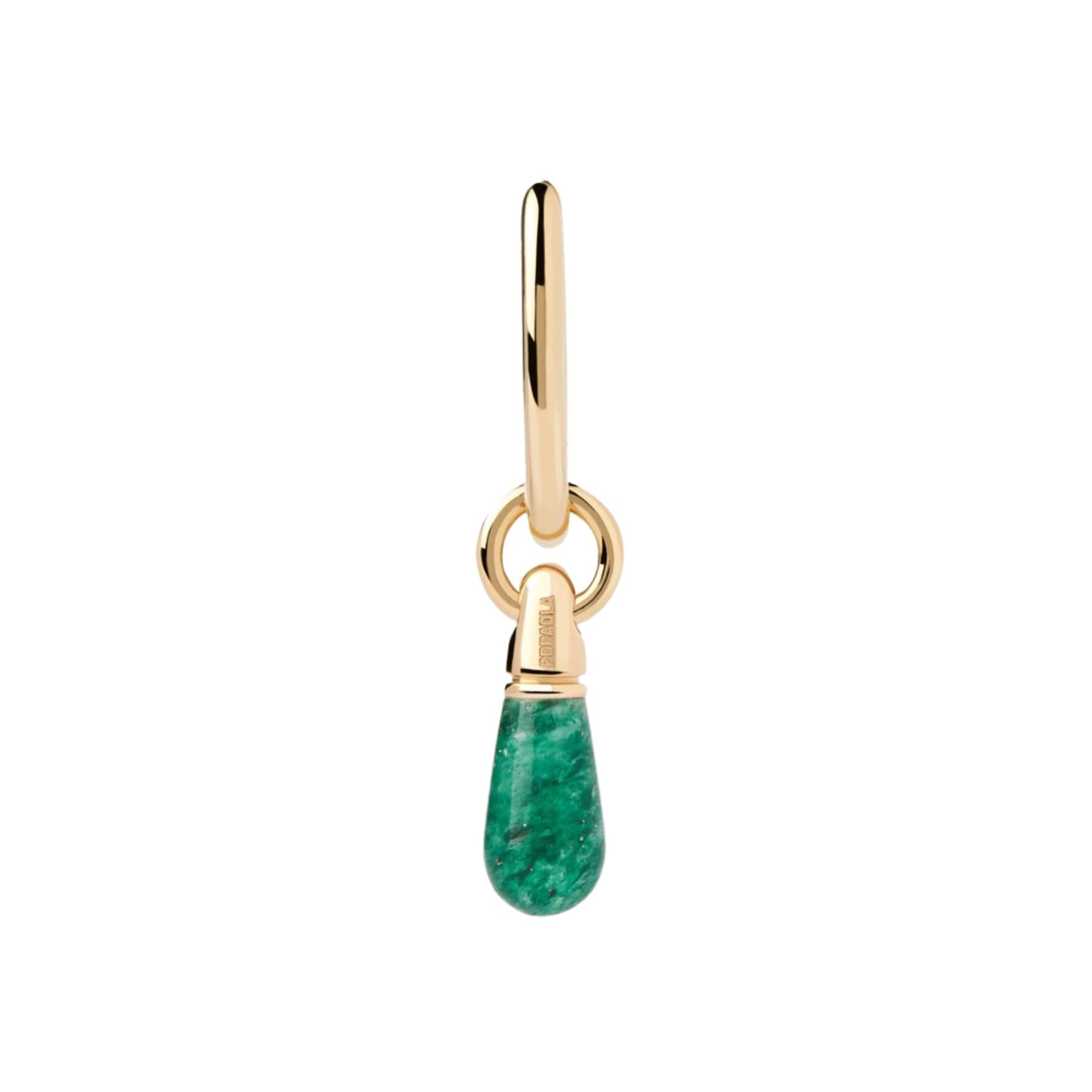 Μονό σκουλαρίκι κρίκος Pdpaola PG01-094-U Icons Green Aventurine Jupiter με κρεμαστή σταγόνα σε πράσινο χρώμα.
