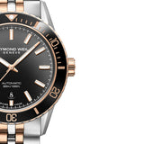Raymond Weil Freelancer 2775-S51-20051 Diver αυτόματο με δίχρωμο ασημί-ροζ χρυσό ατσάλινο μπρασελέ και μαύρο καντράν διαμέτρου 42mm.