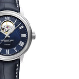 Ρολόι Raymond Weil Maestro 2227-STC-00508 με μπλε δερμάτινο λουράκι και μπλε καντράν διαμέτρου 40mm.
