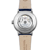 Raymond Weil Maestro Moon Phase 2240-STC-00655 με φάση σελήνης, μπλε δερμάτινο λουράκι και ασημί καντράν διαμέτρου 40mm.