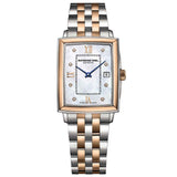 Τετράγωνο ρολόι Raymond Weil Toccata 5925-SP5-00995 με δίχρωμο μπρασελέ και άσπρο καντράν μεγέθους 22.6mm x 28.1mm.