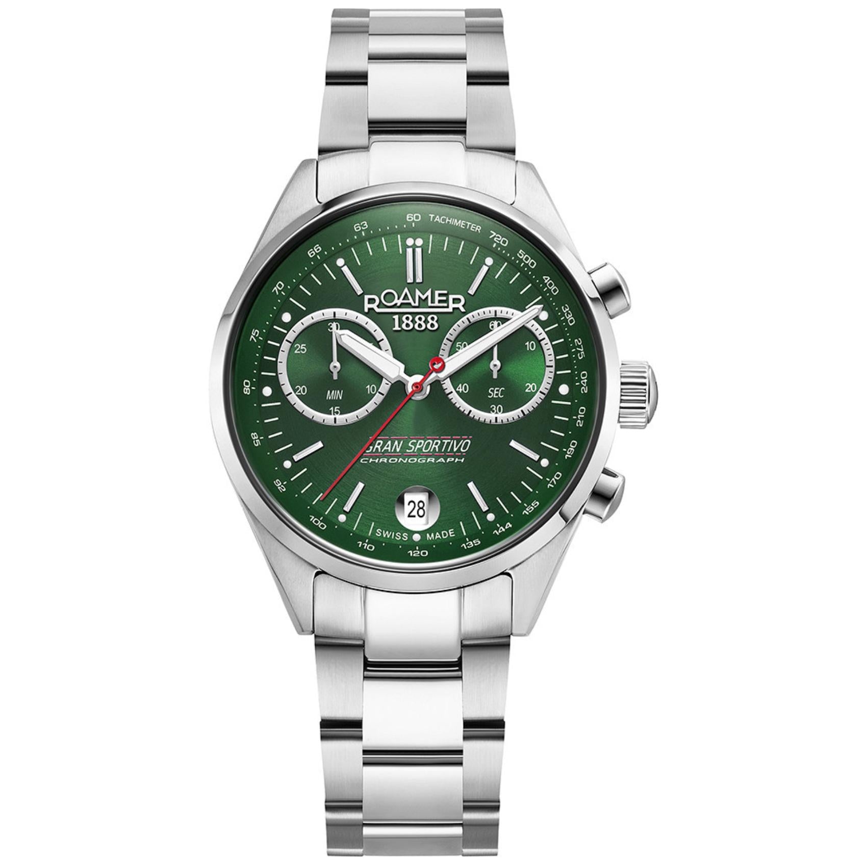 Ανδρικό ρολόι Roamer Gran Sportivo Box Set 978818-41-75-20 με ατσάλινο μπρασελέ και πράσινο καντράν 41mm.