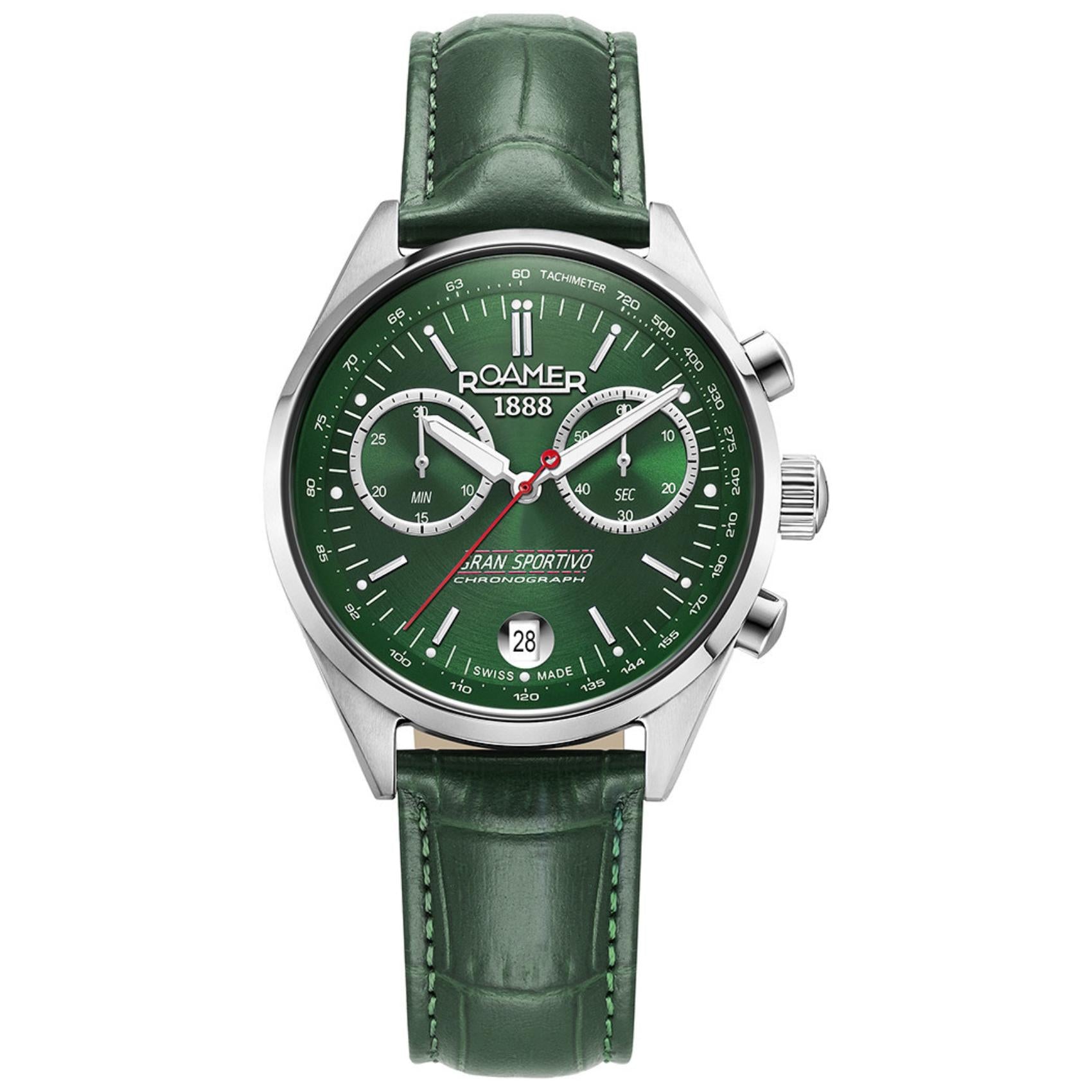 Ανδρικό ρολόι Roamer Gran Sportivo Box Set 978818-41-75-20 με πράσινο δερμάτινο λουράκι και πράσινο καντράν 41mm.