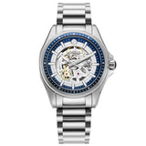 Αυτόματο ρολόι Roamer Rockshell Mark III Skeleton 220984-41-45-20 με ασημί ατσάλινο μπρασελέ και διάφανο ασημί skeleton καντράν διαμέτρου 44mm.