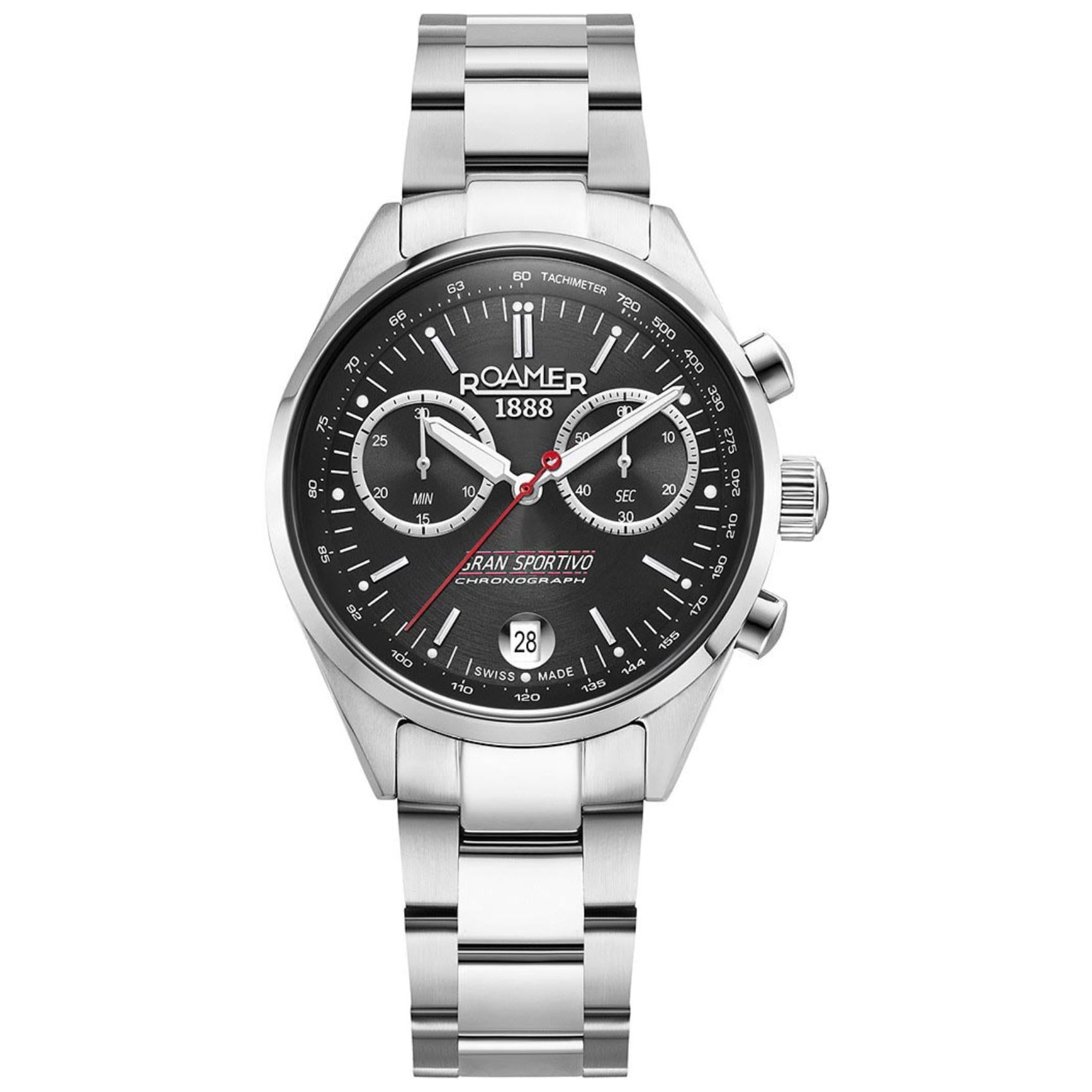 Ανδρικό ρολόι Roamer Sportivo Box Set 978818-41-85-20 χρονογράφος με ασημί ατσάλινο μπρασελέ και μαύρο καντράν 41mm.