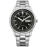 Αυτόματο ρολόι Citizen NH8400-87EE με ασημί ατσάλινο μπρασελέ και μαύρο καντράν 42mm με open back μηχανισμό.