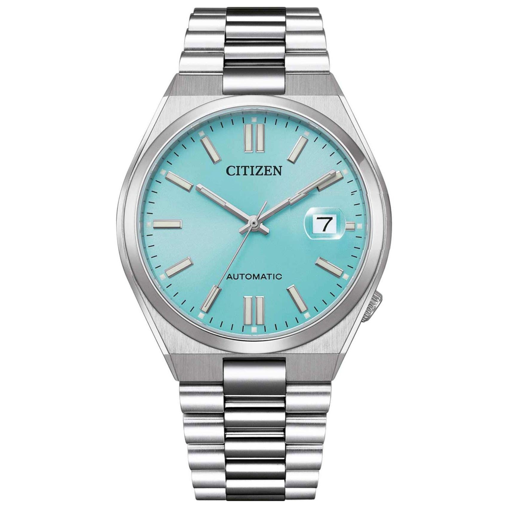 Αυτόματο ρολόι Citizen Tsuyosa NJ0151-88M με ασημί ατσάλινο μπρασελέ και γαλάζιο καντράν διαμέτρου 40mm και open back μηχανισμό.