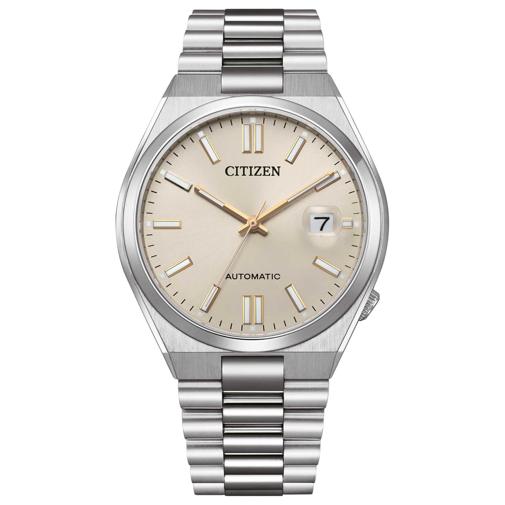 Ανδρικό ρολόι Citizen Tsuyosa NJ0151-88W με ασημί ατσάλινο μπρασελέ και μπεζ καντράν 40mm.