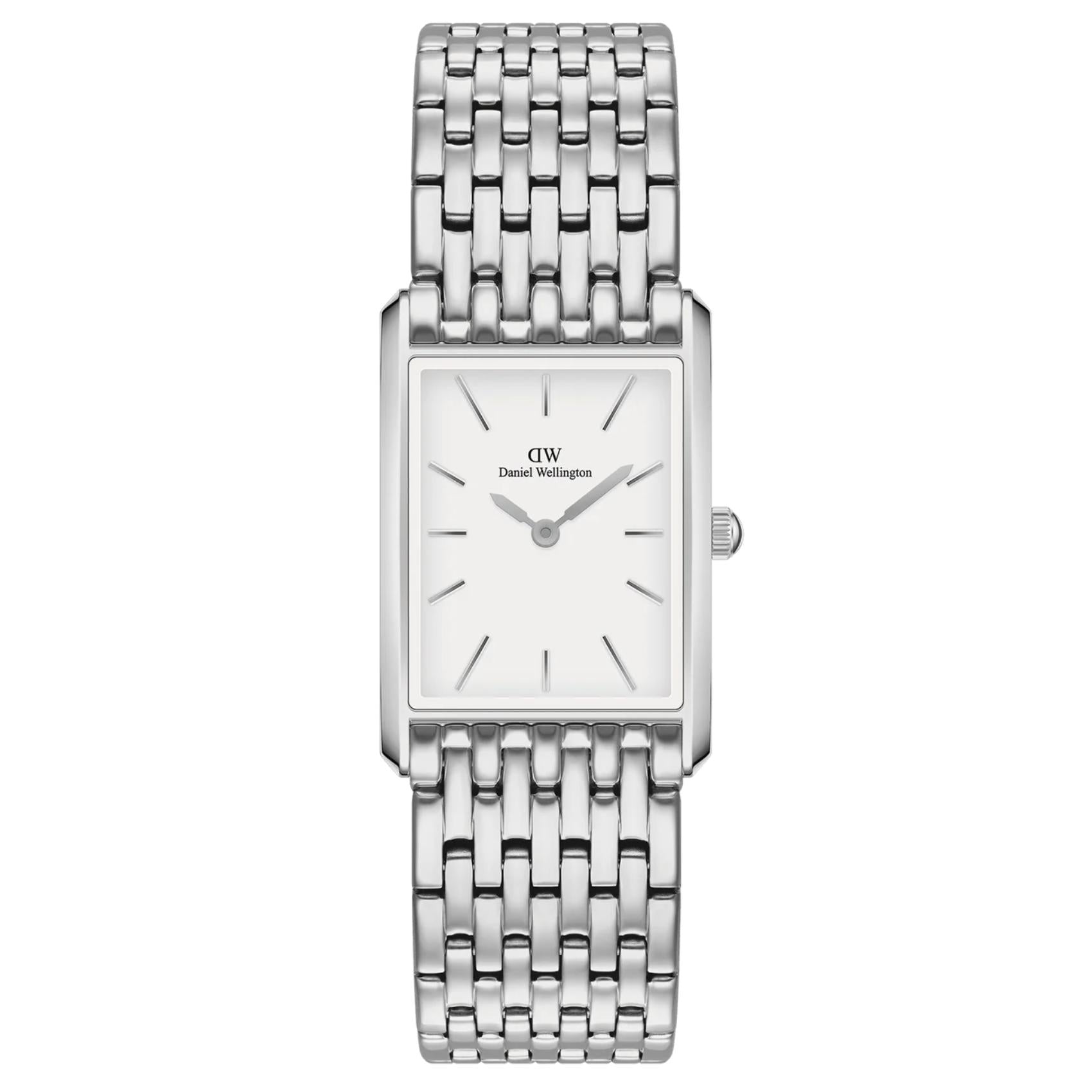 Γυναικείο ρολόι Daniel Wellington Bound 9-Link DW00100706 με ασημί ατσάλινο μπρασελέ και άσπρο τετράγωνο καντράν μεγέθους 32Χ22mm.