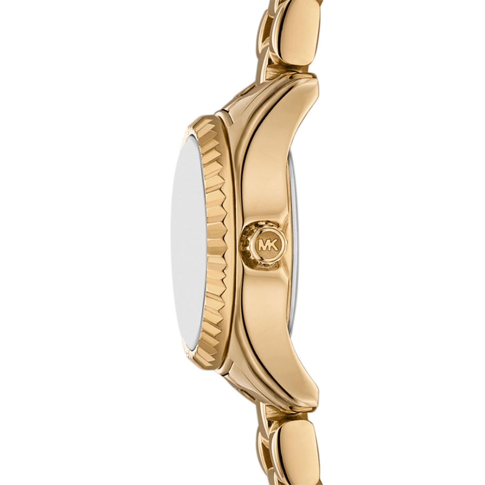 Γυναικείο ρολόι Michael Kors Lexington MK4862 με χρυσό ατσάλινο μπρασελέ και χρυσό καντράν 30mm με ζιργκόν, πλαϊνή όψη.