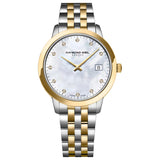 Γυναικείο ρολόι Raymond Weil Toccata Diamonds 5385-STP-97081 με δίχρωμο μπρασελέ και άσπρο φίλντισι καντράν 34mm διακοσμημένο με διαμάντια.