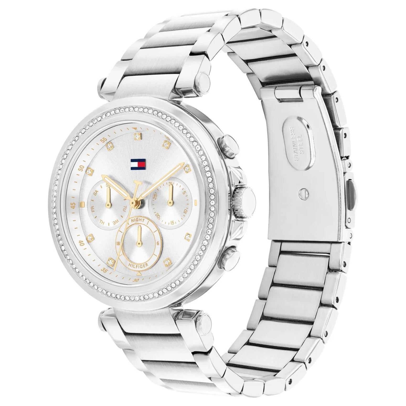 Ρολόι Tommy Hilfiger Emily 1782701 με ασημί ατσάλινο μπρασελέ και ασημί καντράν διαμέτρου 38mm με ζιργκόν.